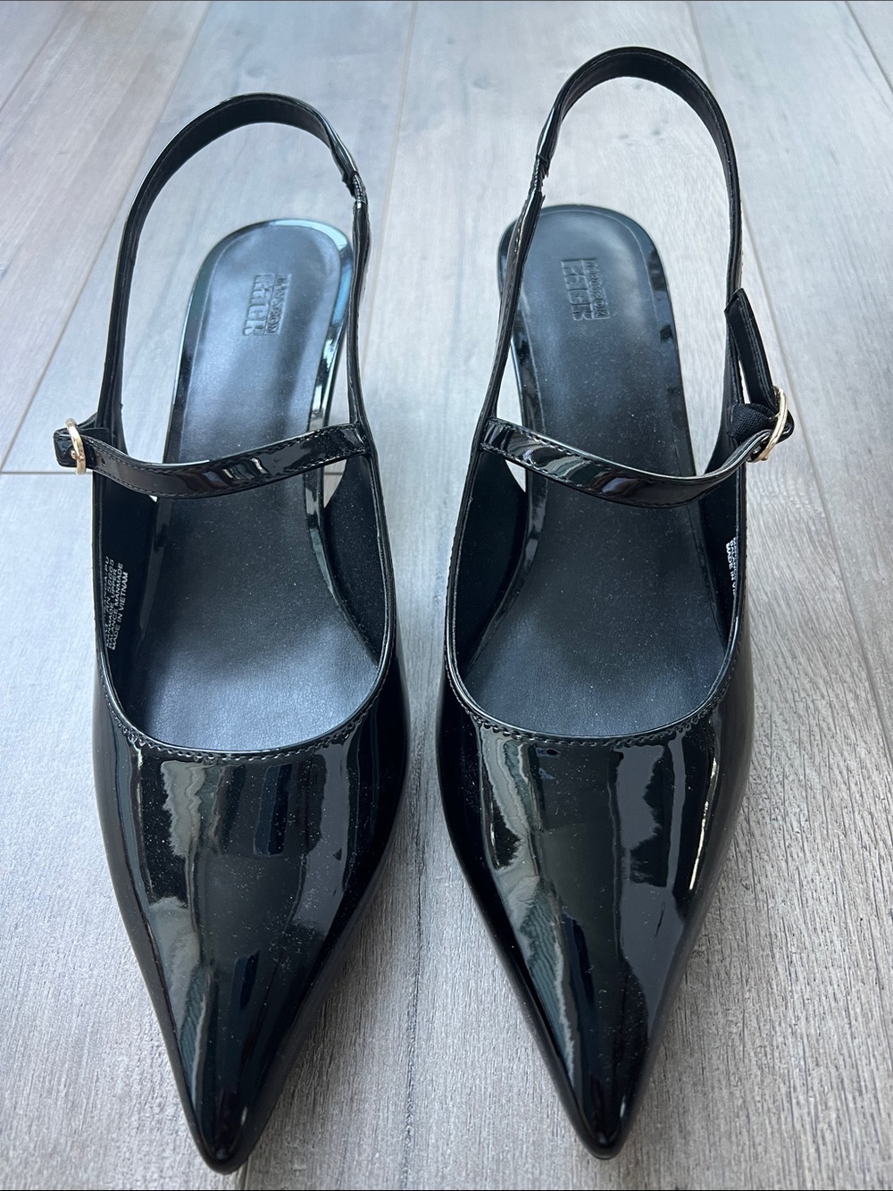 Women’s Black Patent Pointed-Toe Slingback Heels